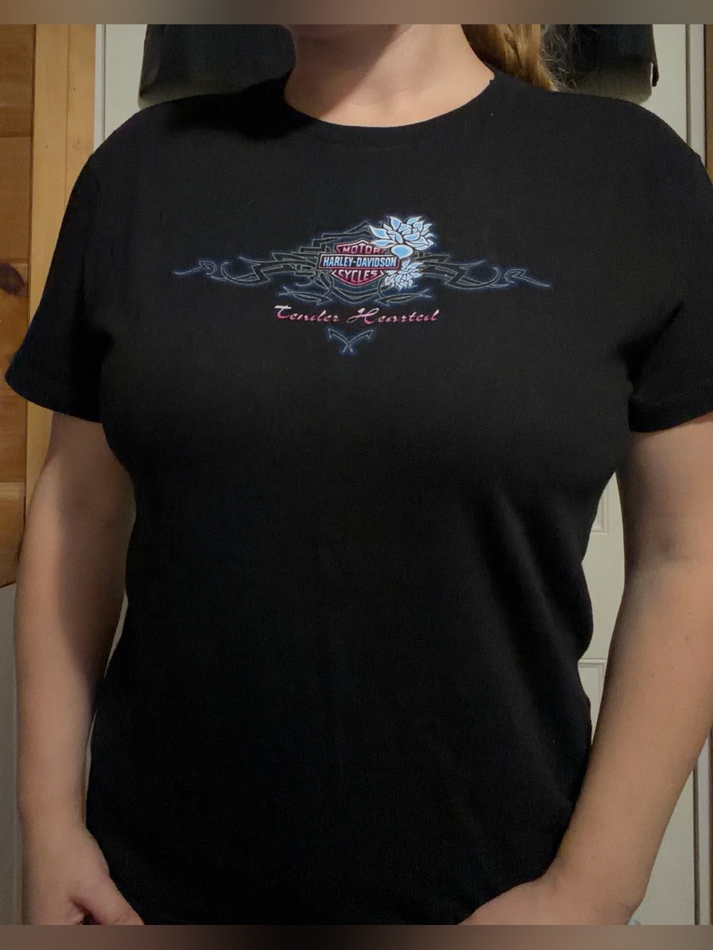 Y2K Harley Davidson Tender Hearted Black Short Sleeve Daytona